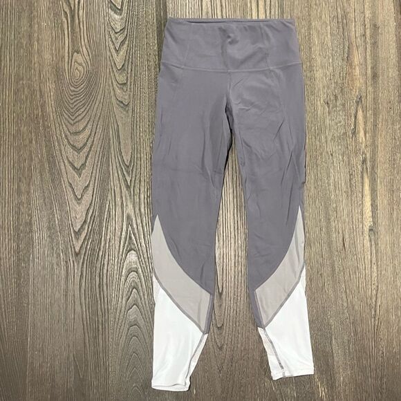 Athleta Salutation Leggings Mesh Colorblock High Rise Yoga Tights Gray White XS - Picture 1 of 8